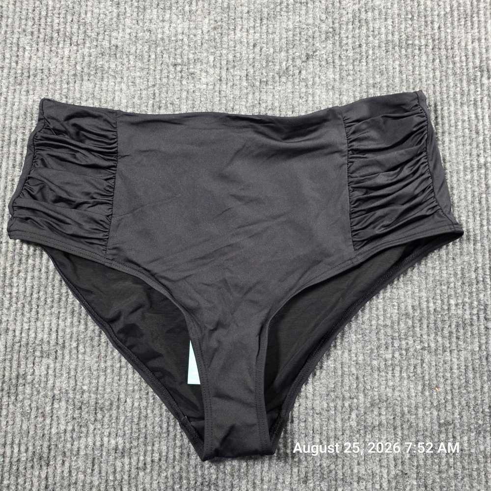 Sea Level Australia Womens High Waist Ruched Bikini Bottoms Black Size 12 NEW